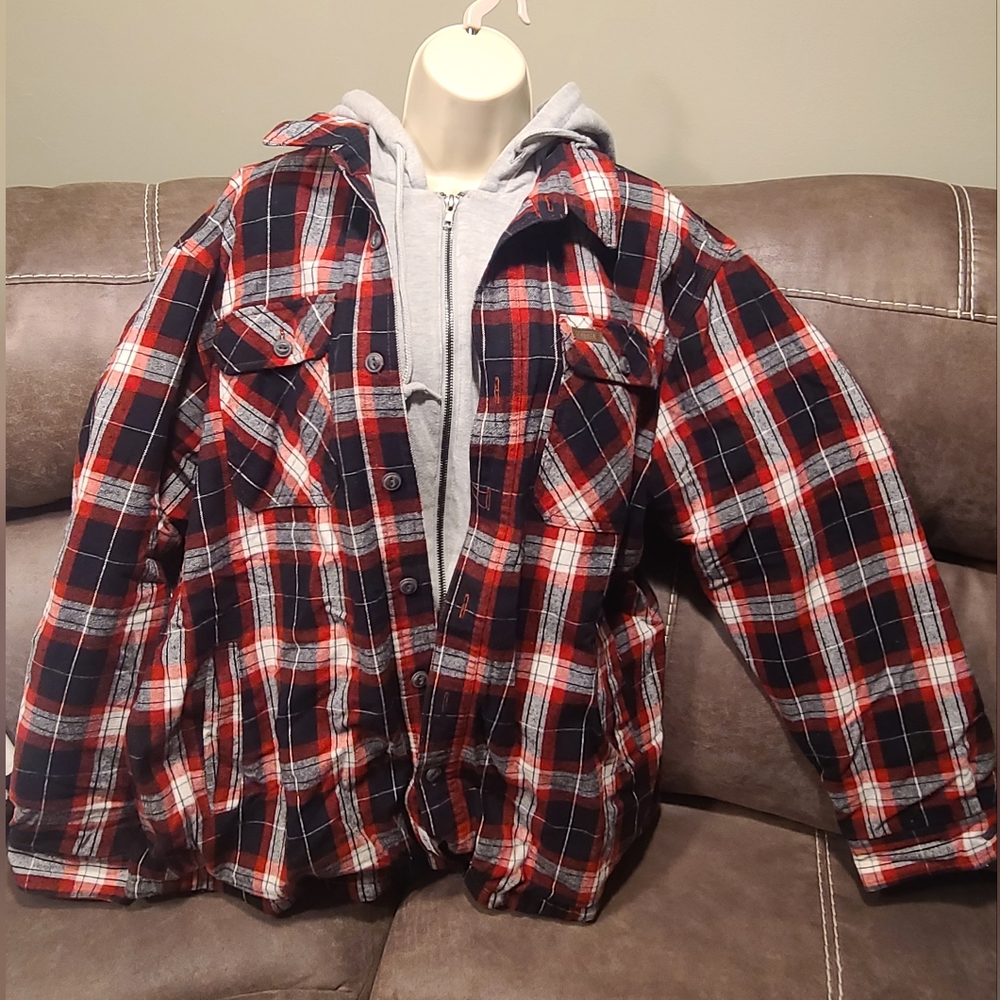 Smiths Workwear Sherpa Lined Microfleece Mens Hooded Shirt Jacket Lg